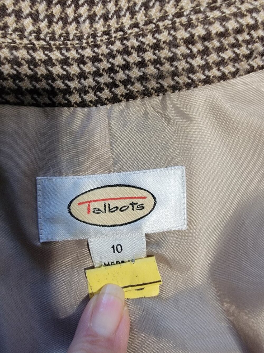 Talbots Size 10 Brown & Tan Structured Houndstooth Button Jacket - Picture 11 of 16